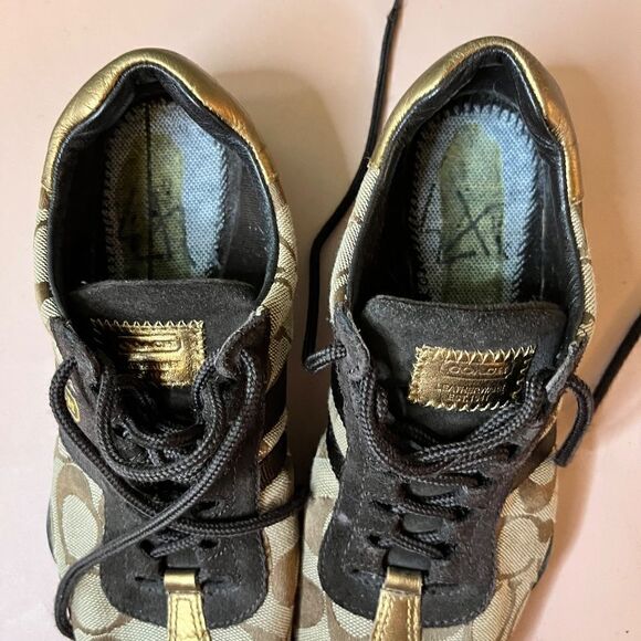 Coach Brown Tan Logo Gold Accents Katelyn 6M (No Soles) - Picture 10 of 11